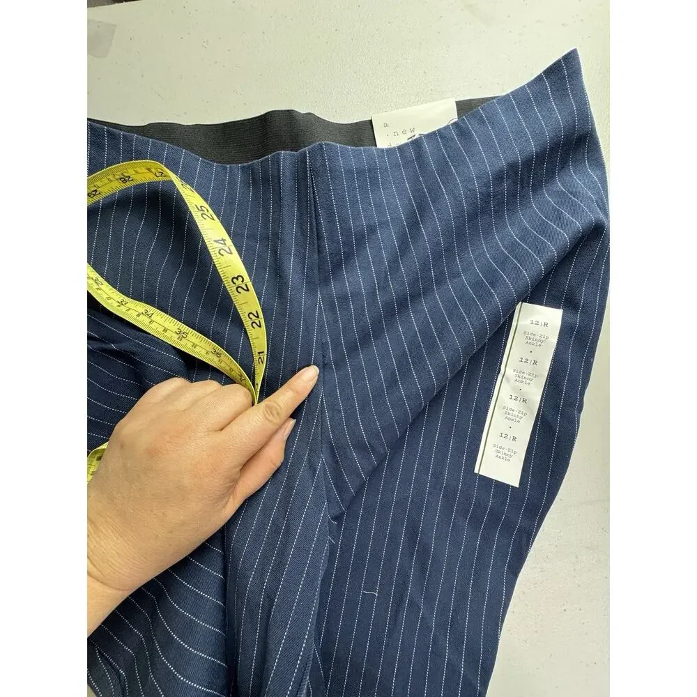 Women's High-Rise Skinny Ankle 12 Pants  A New Day navy blue pinstripe corp core